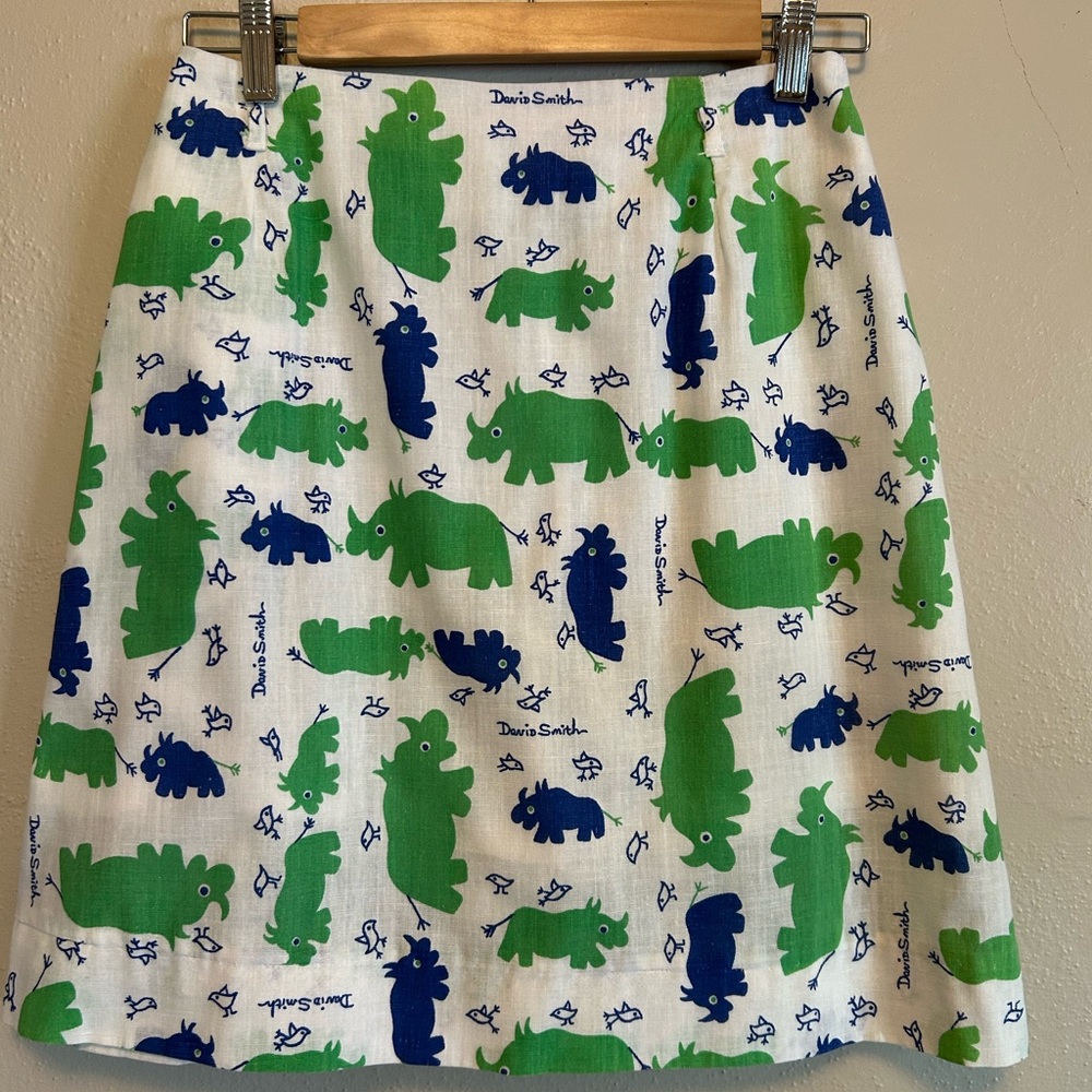 Vintage 70’s 80’s David Smith Whimsical CottonRhinoceros and Bird Print Skort